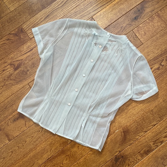 1950s Sheer Nylon Blouse with Neck Cutout - Picture 4 of 6